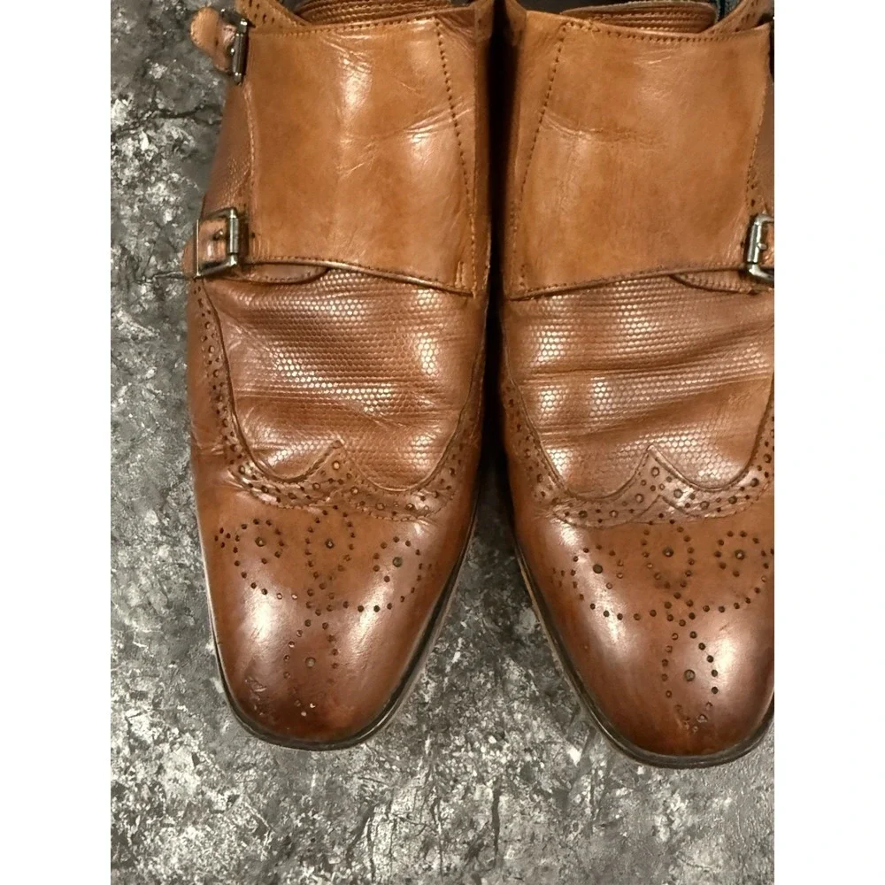 Stacy Adams Mens Lavine Double Monk‎ Strap Wingtip Leather Shoes Chestnut Sz 11M